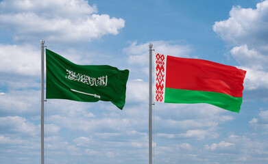 Belarus and Saudi Arabia flags, country relationship concept
