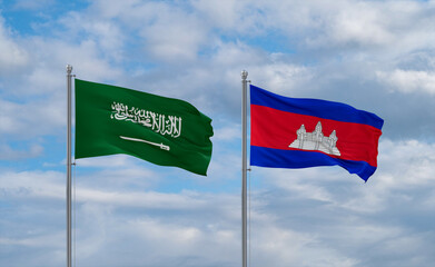 Cambodia and Saudi Arabia flags, country relationship concept