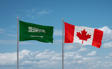 Canada and Saudi Arabia flags, country relationship concept