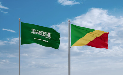 Congo and Saudi Arabia flags, country relationship concept