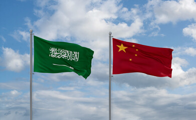 China and Saudi Arabia flags, country relationship concept