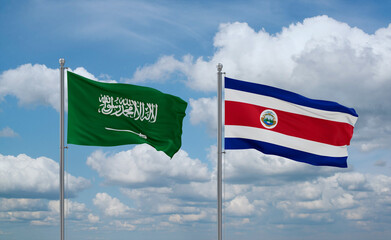 Costa Rico and Saudi Arabia flags, country relationship concept