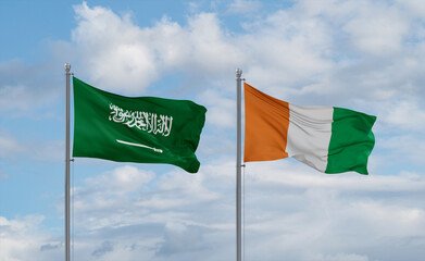 Ivory Coast and Saudi Arabia flags, country relationship concept