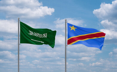 Congo and Saudi Arabia flags, country relationship concept