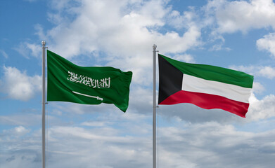 Kuwait and Saudi Arabia flags, country relationship concept