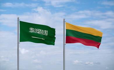 Lithuania and Saudi Arabia flags, country relationship concept