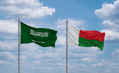 Madagascar and Saudi Arabia flags, country relationship concept