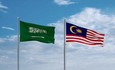 Malaysia and Saudi Arabia flags, country relationship concept