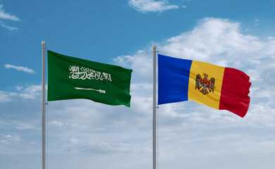 Moldova and Saudi Arabia flags, country relationship concept