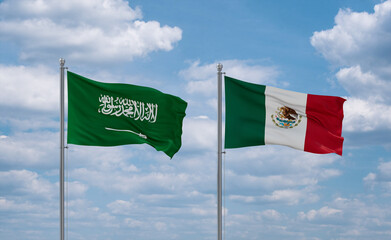 Mexico and Saudi Arabia flags, country relationship concept