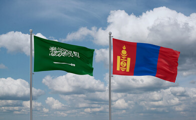 Mongolia and Saudi Arabia flags, country relationship concept