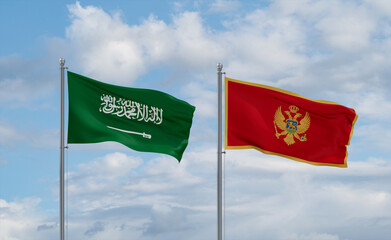 Montenegro and Saudi Arabia flags, country relationship concept