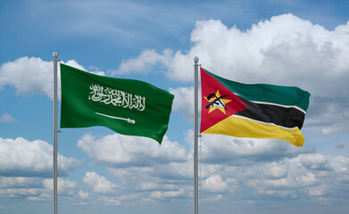 Mozambique and Saudi Arabia flags, country relationship concept