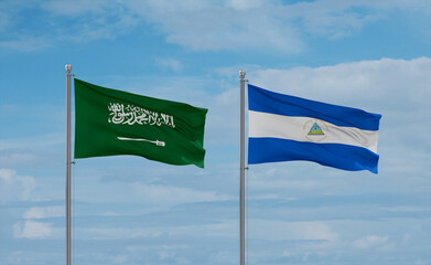 Nicaragua and Saudi Arabia flags, country relationship concept