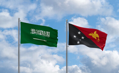 Papua New Guinea and Saudi Arabia flags, country relationship concept