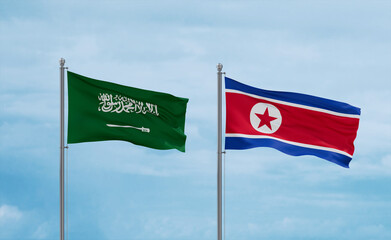 North Korea and Saudi Arabia flags, country relationship concept