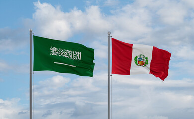 Peru and Saudi Arabia flags, country relationship concept