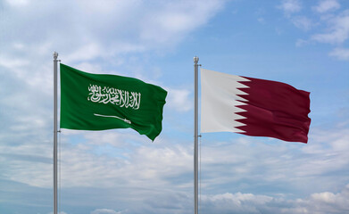 Qatar and Saudi Arabia flags, country relationship concept