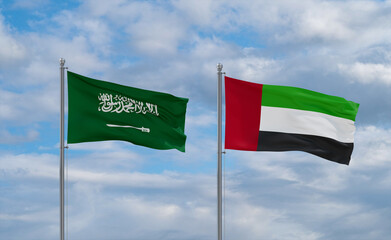 UAE and Saudi Arabia flags, country relationship concept