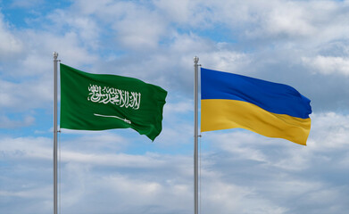 Ukraine and Saudi Arabia flags, country relationship concept