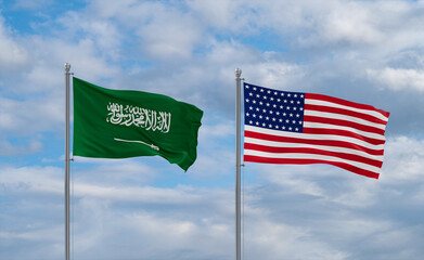 USA and Saudi Arabia flags, country relationship concepts