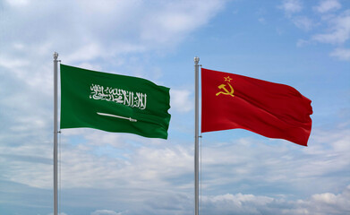 Soviet Union and Saudi Arabia flags, country relationship concept