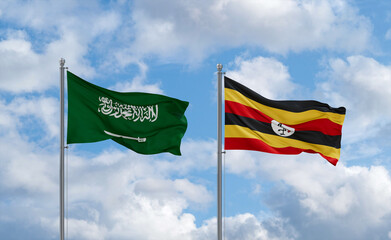 Uganda and Saudi Arabia flags, country relationship concept