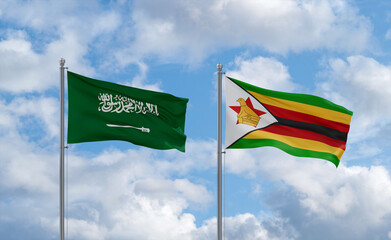Zimbabwe and Saudi Arabia flags, country relationship concept