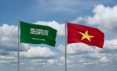 Vietnam and Saudi Arabia flags, country relationship concept