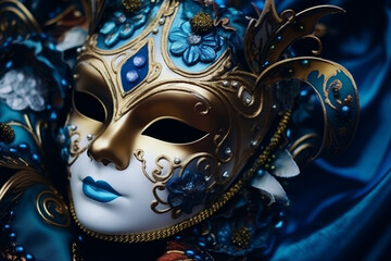 Close-up of intricate and ornate Carnival masks, love and creativity with copy space