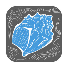 Sea shell natural beauty from ocean beach treasure collection. Summer time vacation mood. Aquarium exotic tropical decoration. Hand drawn illustration. Line drawing.