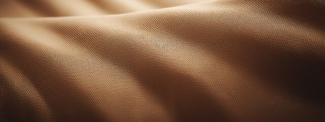 porous rough beige ocher faux leather. Textured dense fabric draped with folds and waves. horizontal background or backdrop - obrazy, fototapety, plakaty
