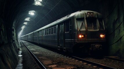 Fototapeta na wymiar subway train in a tunnel section cut