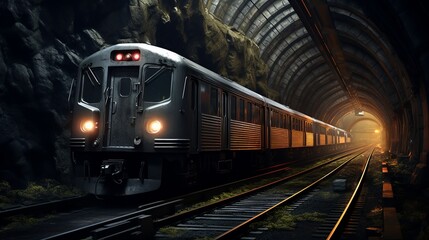 subway train in a tunnel section cut
