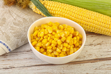 Canned yellow corn in the bowl