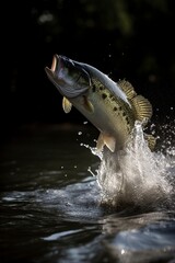 fish jumping out of the river water - obrazy, fototapety, plakaty