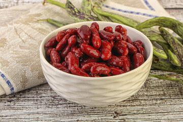 Baked red canned bean in the bowl