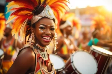 Fotobehang A traditional samba school practicing their routines, love and creativity with copy space © Лариса Лазебная