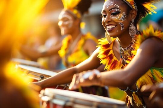 A traditional samba school practicing their routines, love and creativity with copy space