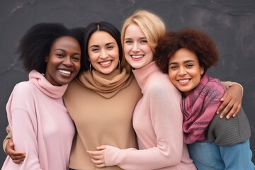 Obraz premium A diverse group of women united in solidarity for equality, love and creativity with copy space