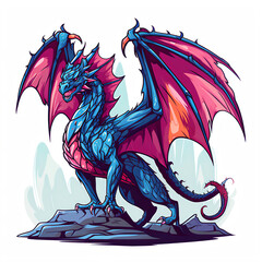 Vibrant RPG Style Hand-Drawn Dragon Illustration with Bold Lines