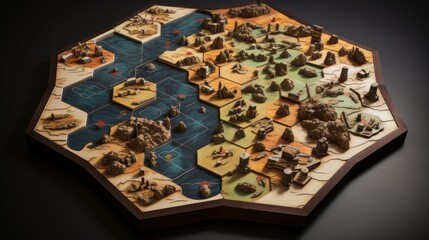 hexagonal boardgame map in pirate theme, caribbean style