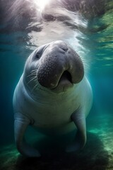 Naklejka premium dugong breathing during the morning