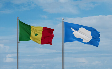 Senegal and Antarctica flags, country relationship concept
