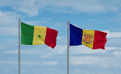 Senegal and Andorra national flags, country relationship concept