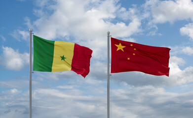 China and Senegal flags, country relationship concept