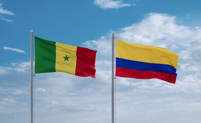 Colombia and Senegal flags, country relationship concept