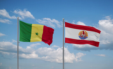 Senegal and French Polynesia flags, country relationship concept