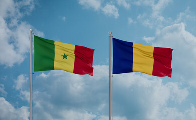 Romania and Senegal flags, country relationship concept