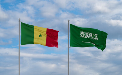 Senegal and Saudi Arabia flags, country relationship concepts